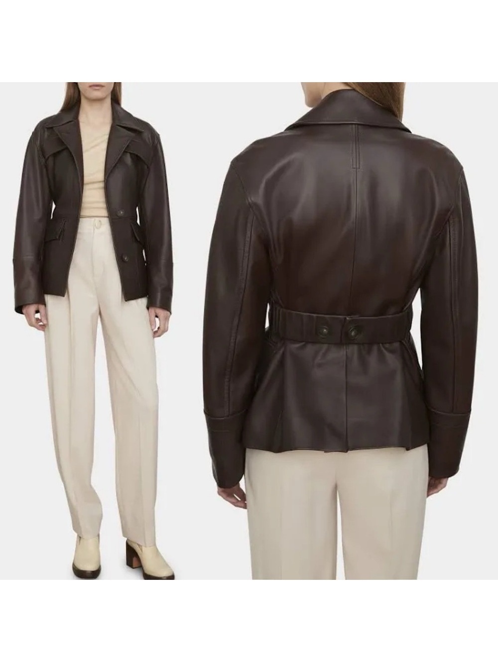 Vince 100% Lamb Leather Safari Jacket in Brown, Size M New w/Tag Retail $1495 - Picture 3 of 16